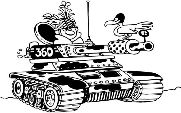 Camouflaged tank with wild bird sitting on it vinyl sticker. Customize on line. Wars and Terrorism 097-0222